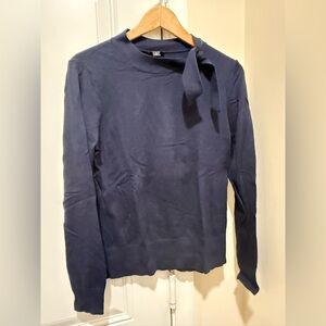 Ann Taylor Factory Midnight Blue Knit Top with Bow Accent